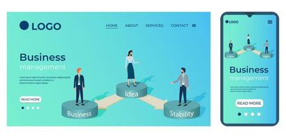 attività commerciale gestione.persone conferire con ogni altro.modello per il utente interfaccia di il del sito casa pagina.atterraggio pagina modello.il adattabile design di il smartphone.vettore illustrazione. vettore