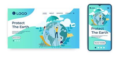 proteggere il modello.terra per il utente interfaccia di il del sito web casa pagina.atterraggio pagina modello.il adattabile design di il smartphone.vettore illustrazione. vettore