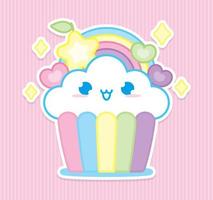 carino kawaii stile Cupcake quello sembra piace nube con arcobaleno e stelle illustrazione vettore