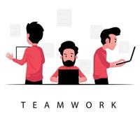 lavoro di squadra per affari con un gruppo di uomini che utilizzano laptop vettore