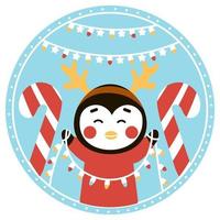 Natale palla con carino pinguino personaggio Tenere caramella canna vettore