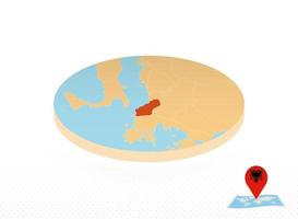 Albania carta geografica progettato nel isometrico stile, arancia cerchio carta geografica. vettore
