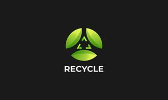 riciclo del triangolo con foglia verde, logo ecologico del riciclaggio o design dell'icona vettore