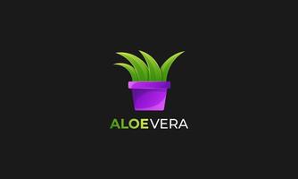 pianta di aloevera sull'illustrazione dell'icona del distintivo del logo del vaso vettore