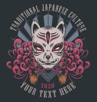 banner colore maschera kitsune per t-shirt vettore