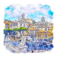 illustrazione disegnata a mano di schizzo dell'acquerello di roma italia vettore