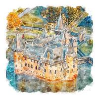 castello Olanda acquerello schizzo mano disegnato illustrazione vettore