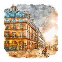 illustrazione disegnata a mano di schizzo dell'acquerello di architettura parigi francia vettore