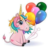 rosa unicorno pony seduta. carino bambino carta, bambino ragazza con grande occhi vettore