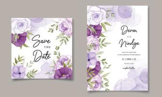 bellissimo viola fiore nozze invito carta design vettore