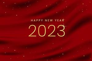 2023 contento nuovo anno sfondo design. stoffa struttura, brillante raso tenda con onde e drappeggio. oro colorato numeri. Natale creativo decorazione. saluto carta, striscione, manifesto. vettore