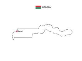 mano disegnare magro nero linea vettore di Gambia carta geografica con capitale città banjul su bianca sfondo.