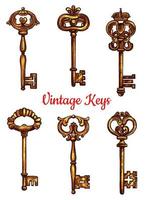 Vintage ▾ ottone chiavi vettore isolato icone impostato