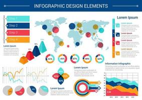 Infografica elementi design con mondo carta geografica, grafici vettore