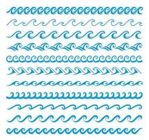 mare e oceano Surf onda linee, blu acqua frontiere vettore