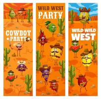 occidentale cowboy frutta personaggi verticale banner vettore