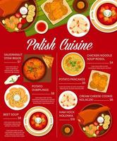 polacco cucina menù con tradizionale cibo piatti vettore