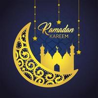 biglietto di auguri di ramadan con luna e moschea vettore