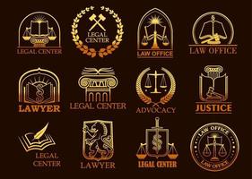 legale centro o avvocato vettore giuridico oro icone