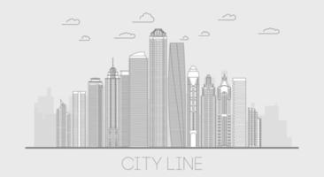 città linea illustrazione panorama. paesaggio urbano linea arte costruzione. orizzonte magro linea vettore illustrazione.