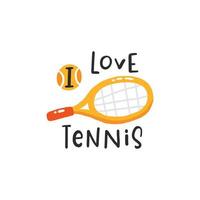 io amore tennis. tennis citazioni, carino emblema mano disegnato lettering impostare. positivo credo con gli sport elemento, tennis racchette, palle e un' cap. vettore illustrazione