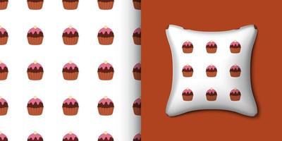 Cupcake senza soluzione di continuità modello con cuscino. vettore illustrazione