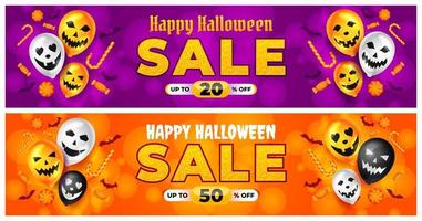 Halloween vendita promozione con pauroso Palloncino e caramella vettore, contento Halloween sfondo per attività commerciale Al dettaglio promozione, striscione, manifesto, sociale media, alimentazione, invito vettore