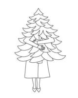 donna Tenere Natale albero vettore colorazione pagina