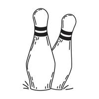 bowling spille, disegnato a mano nel scarabocchio stile. hobby, intrattenimento, ricreazione. spille. gli sport. gioco sciopero vincere vettore semplice illustrazione