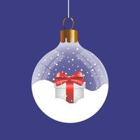 Natale palla di neve con un' regalo scatola. trasparente bicchiere sfera. vettore illustrazione, grafico design.