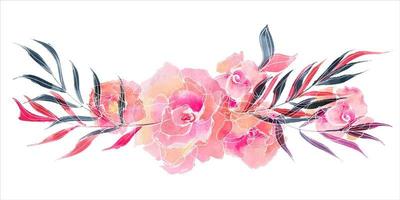 composizione ad acquerello di fiori di rosa e rami di salice vettore