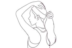 fitness ragazza hold sua capelli mano disegnato stile vettore illustrazione