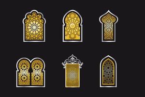 tradizionale oro Arabo islamico finestre. Arabo tradizionale architettura geometrico arabesco modello. impostato di decorativo vettore pannelli o schermi per laser taglio. modello per interno arredamento stile.
