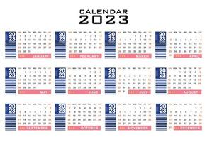calendario 2023 colore rosso e blu design vettore