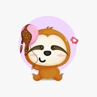 carino bradipo personaggio con cioccolato Palloncino illustrazione vettore