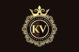 kv iniziale lettera oro calligrafico femminile floreale mano disegnato araldico monogramma antico Vintage ▾ stile lusso logo design premio vettore