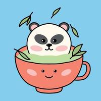 tè potabile concetto. carino panda nel un' boccale di tè. kawaii stile. vettore illustrazione.