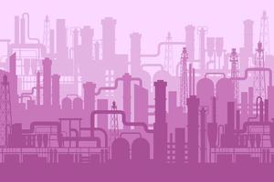 cartone animato fabbrica produzione industriale pianta scenario sfondo. futuristico rosa produzione design silhouette sfondo. astratto edificio e costruzione esterno macchinari ingegneria innovazione vettore