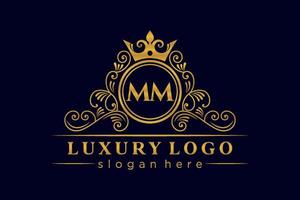 mm iniziale lettera oro calligrafico femminile floreale mano disegnato araldico monogramma antico Vintage ▾ stile lusso logo design premio vettore