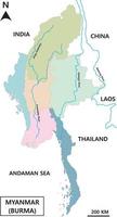 carta geografica di Myanmar con annoiato Paesi. Tailandia, Laos, Vietnam e Cina. vettore