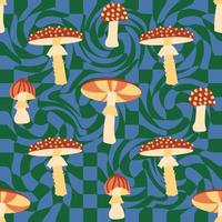 Magia psichedelico droga funghi senza soluzione di continuità modello. psichedelico allucinazione. 60-70 anni hippie colorato arte. Vintage ▾ psichedelico tessile vettore