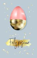 Pasqua carta. d'oro uovo su un' rosa sfondo. primavera design. traduzione a partire dal spagnolo contento Pasqua. vettore