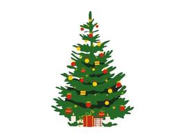 un' bellissimo decorato Natale albero isolato su un' bianca sfondo. piatto stile vettore illustrazione