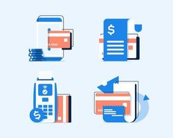 pagamento icone set, e-commerce, concetto carta ricevute icone, piatto design icona vettore illustrazione