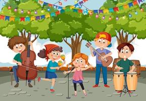 bambini giocando musica nel il parco vettore