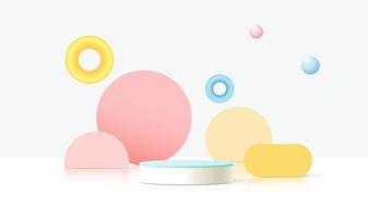 Podio 3d su sfondo pastello forme geometriche astratte per esposizione di prodotti per bambini vettore