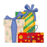 Natale scatole con i regali. impostato di Natale i regali. regalo scatole isolato su bianca sfondo. azione vettore illustrazione nel cartone animato stile.