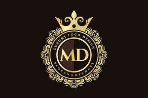 md iniziale lettera oro calligrafico femminile floreale mano disegnato araldico monogramma antico Vintage ▾ stile lusso logo design premio vettore