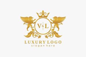 iniziale vl lettera Leone reale lusso logo modello nel vettore arte per ristorante, regalità, boutique, bar, Hotel, araldico, gioielleria, moda e altro vettore illustrazione.