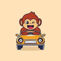 carino scimmia personaggi guida un' auto vettore